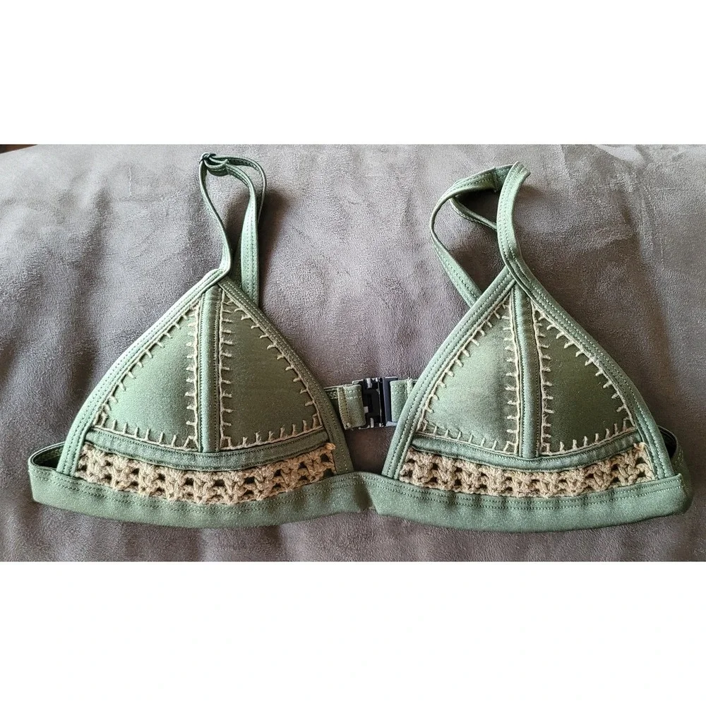 Triangl Bikini Top XS Green Neoprene Solid Resort Boho Swim Bralette